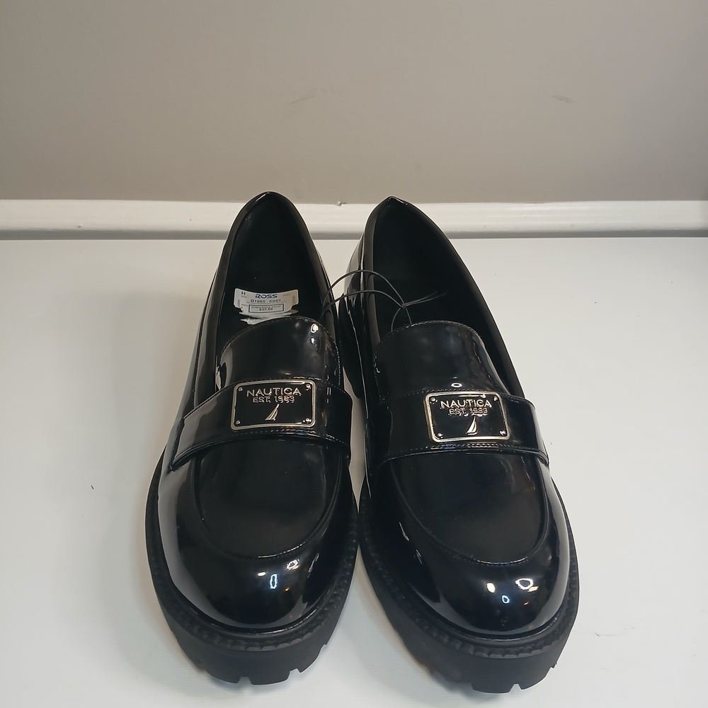 New! Nautica Defne Black Patent Slip On Loafers 10